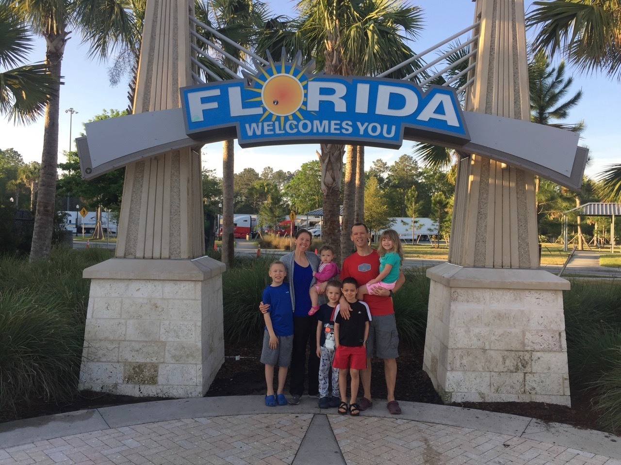 Family picture at the Florida Welcome Center